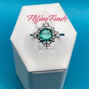 💙Teal Blue CZ, Vintage-Inspired Silver-Tone Statement Ring